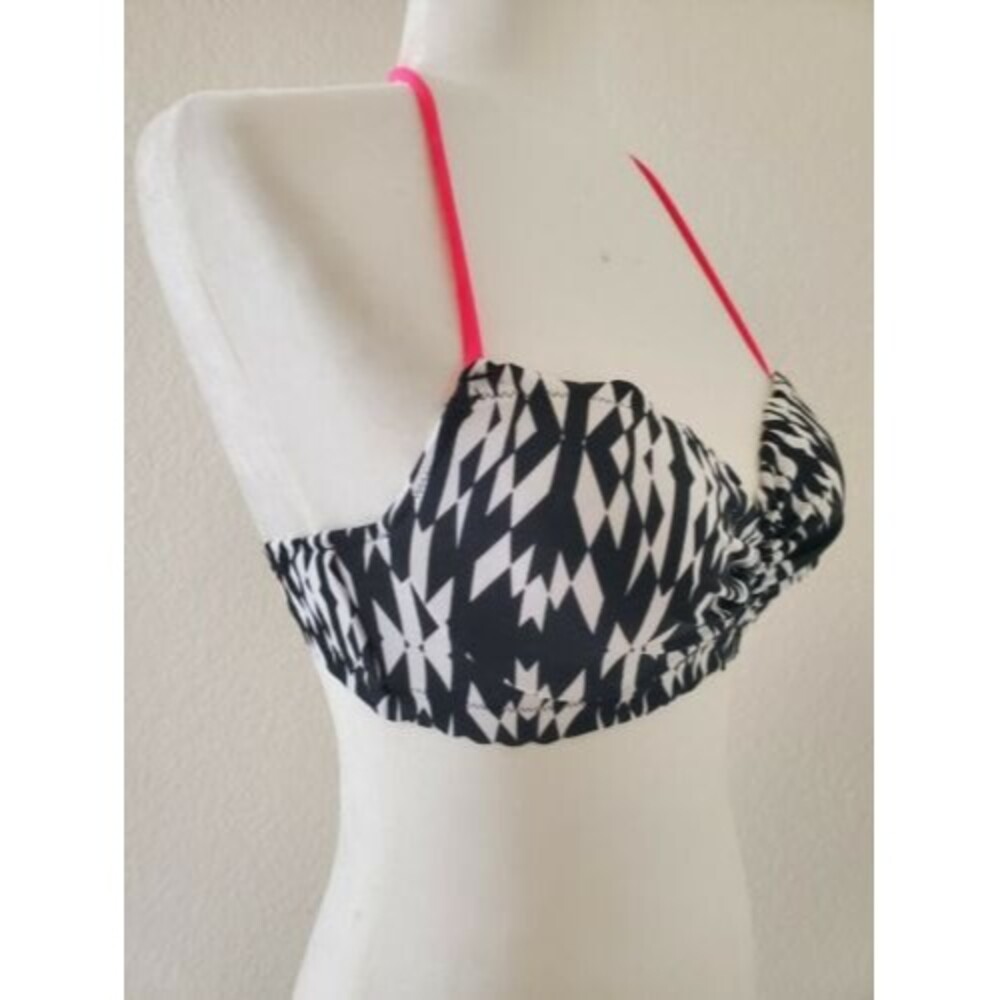 Victoria's Secret Halter Pushup Plunge Geometric Zebra Black Bikini Top 34B